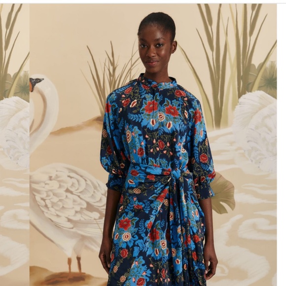Farm Rio Blue Arabesque Dress M - Picture 1 of 4
